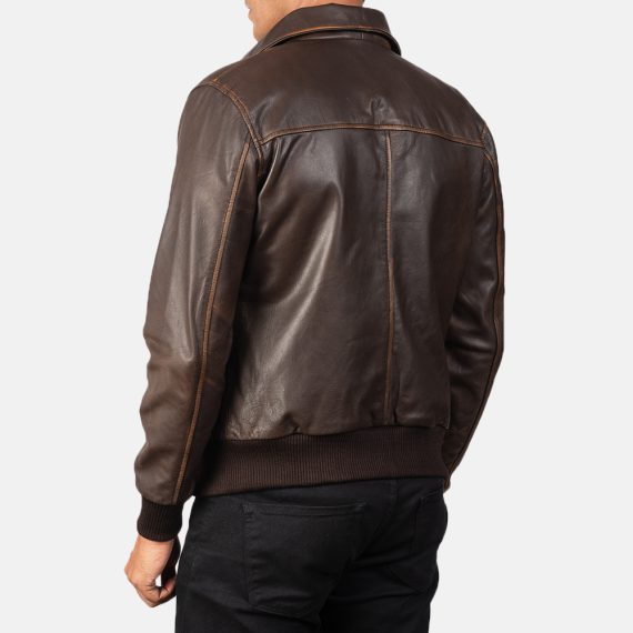Aaron Brown Leather Bomber Jacket front