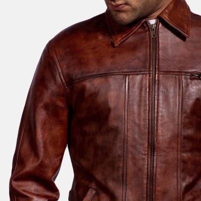 Abstract Maroon Leather Jacket front