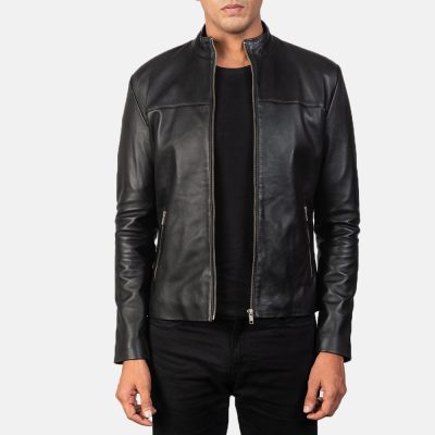 Adornica Black Leather Biker Jacket front