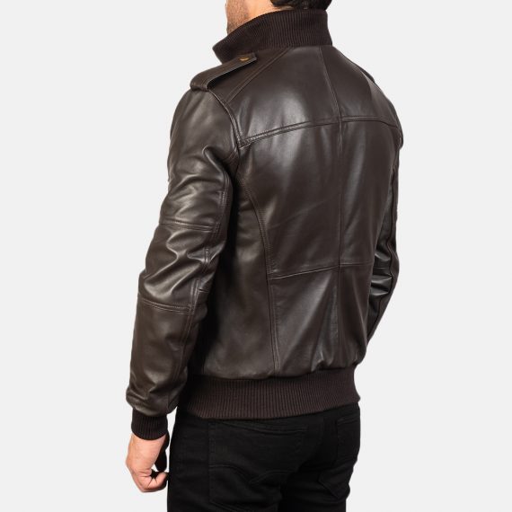 Agent Shadow Brown Leather Bomber Jacket back