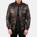 Agent Shadow Brown Leather Bomber Jacket front