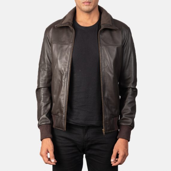 Air Rolf Brown Leather Bomber Jacket front