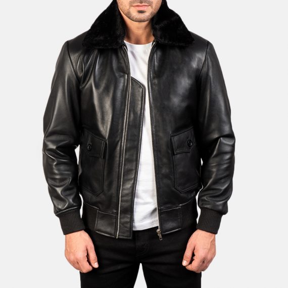 Airin G-1 Black Leather Bomber Jacket front