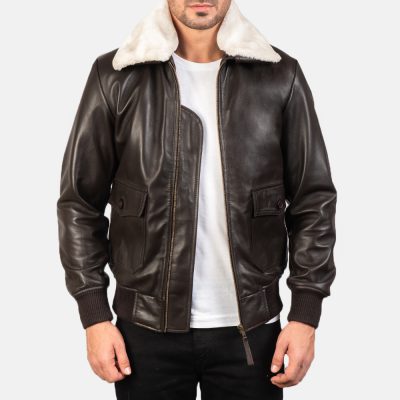 Airin G-1 Brown Leather Bomber Jacket front