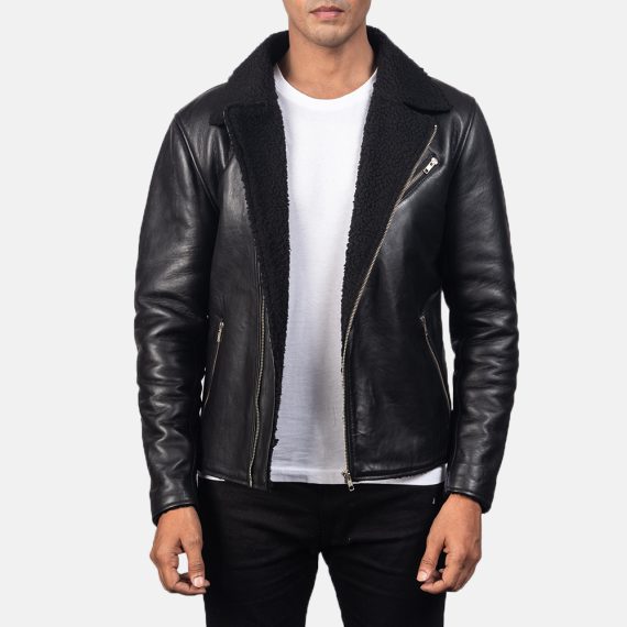 Alberto Shearling Black Leather Jacket front