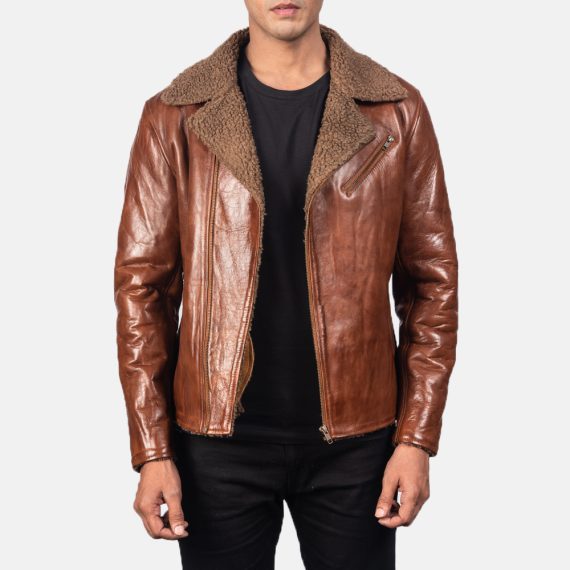 Alberto Shearling Brown Leather Jacket front