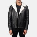 Alberto White Shearling Black Leather Jacket front