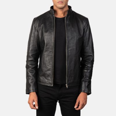 Alex Black Leather Biker Jacket front