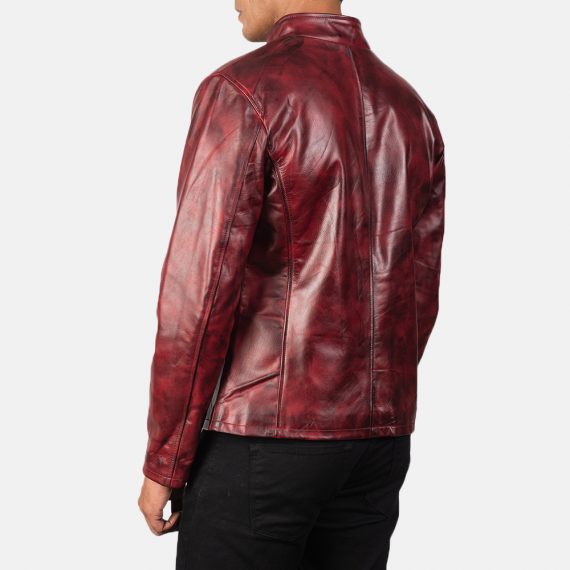Alex Distressed Burgundy Leather Jacket back