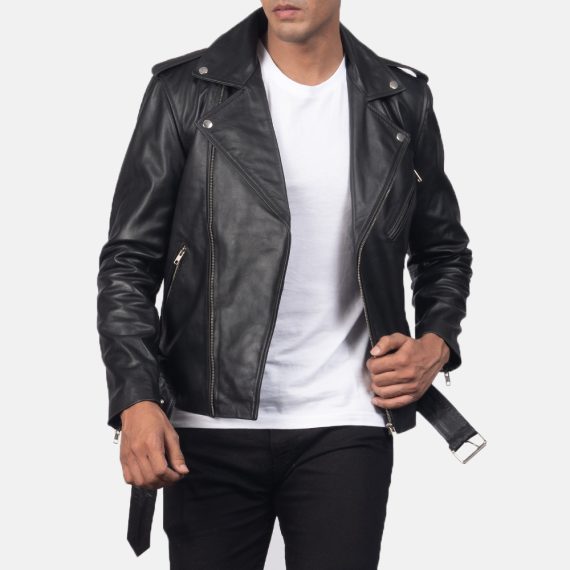 Allaric Alley Black Leather Biker Jacket front