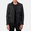 Allaric Alley Distressed Black Leather Biker Jacket front