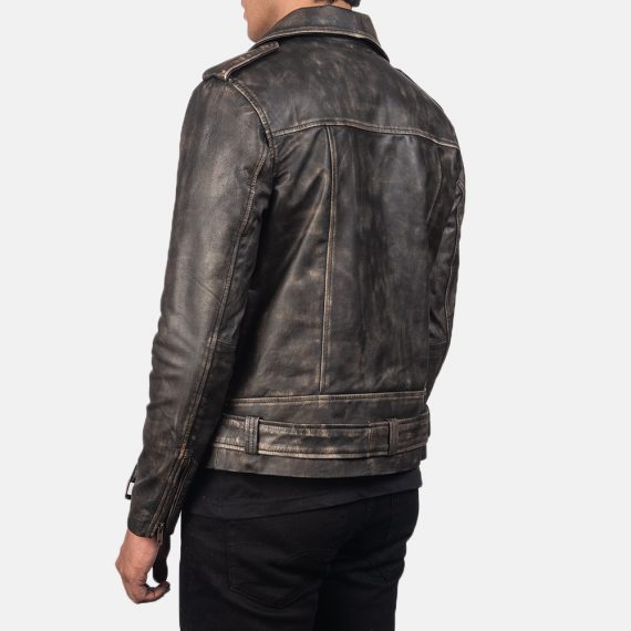 Allaric Alley Distressed Brown Leather Biker Jacket back