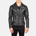 Armand Black Leather Biker Jacket front