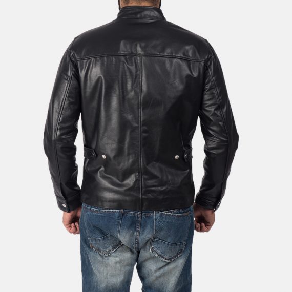 Austere Black Leather Biker Jacket back