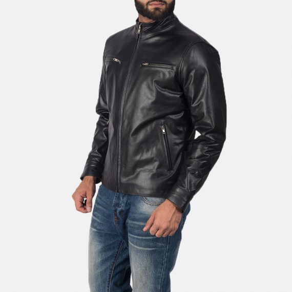 Austere Black Leather Biker Jacket front