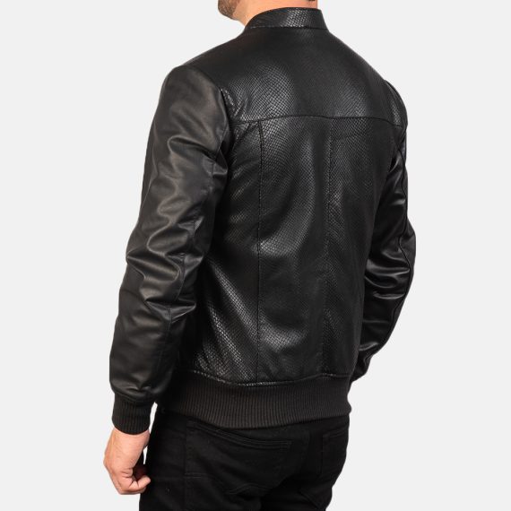 Avan Black Leather Bomber Jacket back