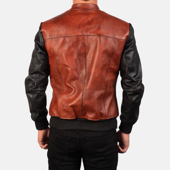Avan Black & Maroon Leather Bomber Jacket back