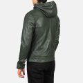Baston Green Hooded Leather Bomber Jacket back