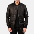 Bomia Ma-1 Distressed Black Leather Bomber Jacket front