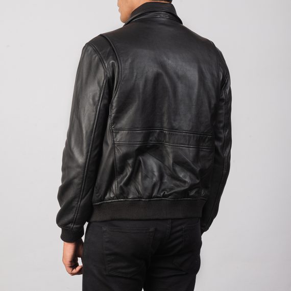 Coffmen Black Leather Bomber Jacket back