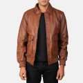 Coffmen Brown Leather Bomber Jacket front