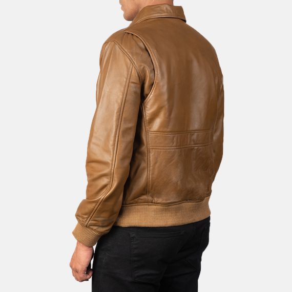 Coffmen Olive Brown Leather Bomber Jacket back