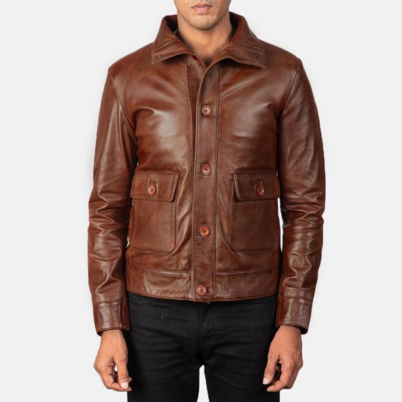 Columbus Brown Leather Bomber Jacket front