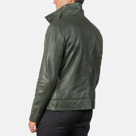 Columbus Green Leather Bomber Jacket back