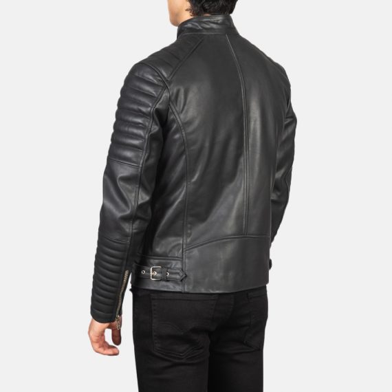 Damian Black Leather Biker Jacket back