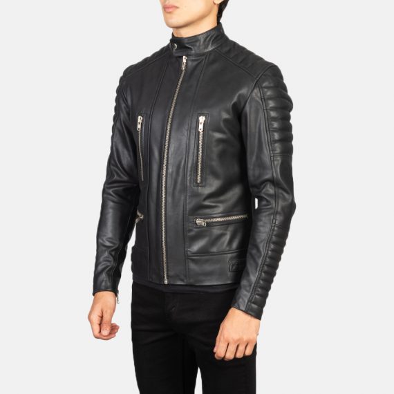 Damian Black Leather Biker Jacket front