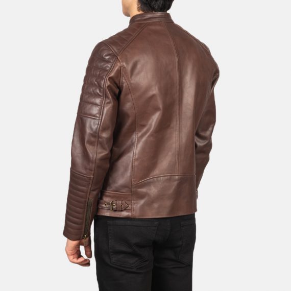 Damian Brown Leather Biker Jacket back