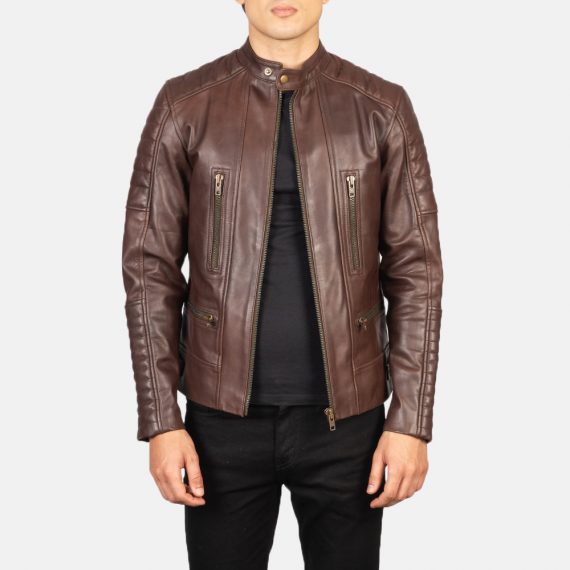 Damian Brown Leather Biker Jacket front