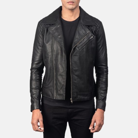 Danny Quilted Black Leather Biker Jacket front