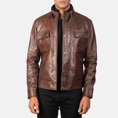 Darren Brown Leather Biker Jacket front