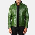 Darren Distressed Green Leather Biker Jacket front