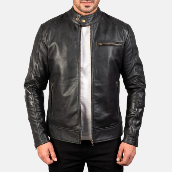 Dean Black Leather Biker Jacket front