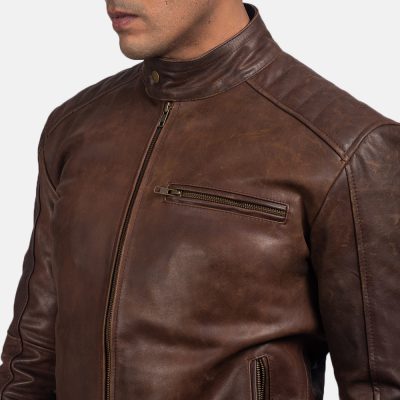 Dean Brown Leather Biker Jacket front