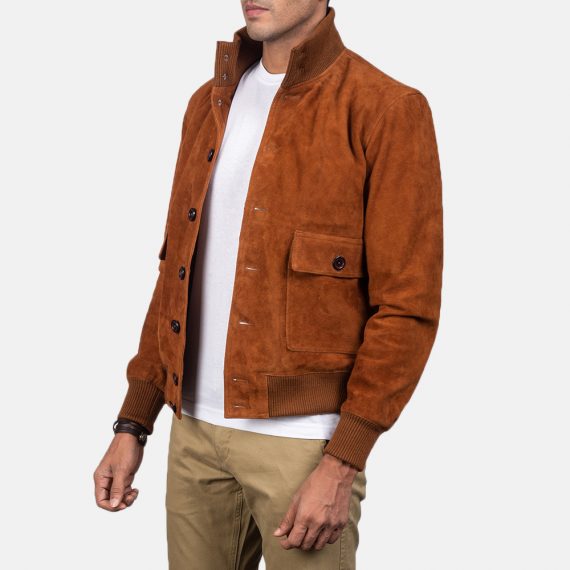 Eaton Brown Suede Bomber Jacket front