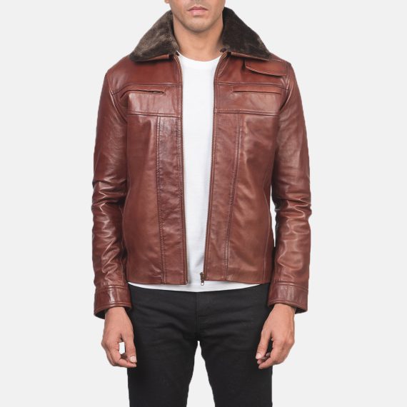 Evan Hart Fur Brown Leather Jacket front