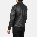 Faisor Black Leather Biker Jacket back