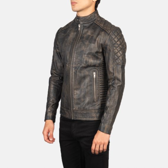 Fernando Quilted Distressed Brown Leather Biker Jacket front