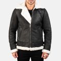 Francis B-3 Distressed Black Leather Bomber Jacket front