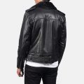 Furton Black Leather Biker Jacket back