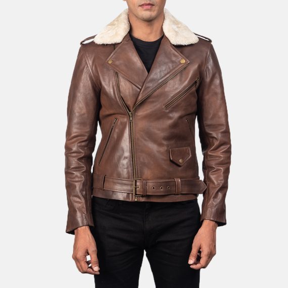 Furton Brown Leather Biker Jacket