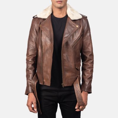 Furton Brown Leather Biker Jacket front