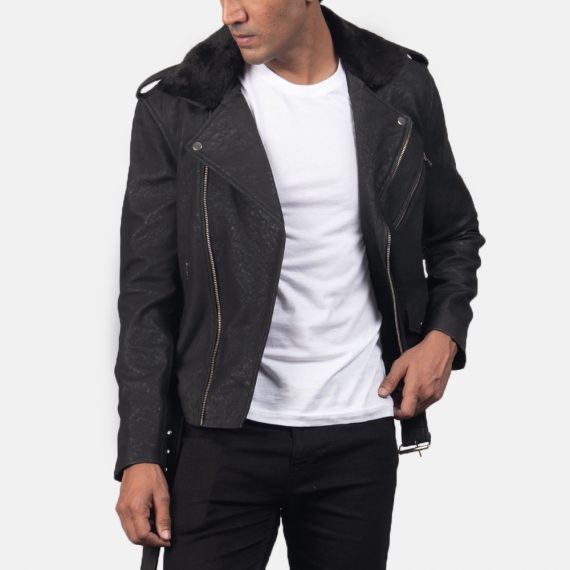 Furton Disressed Black Leather Biker Jacket