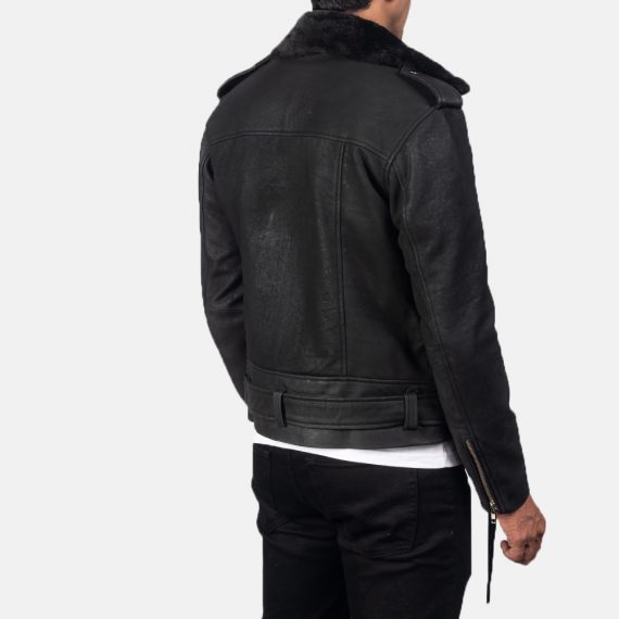Furton Disressed Black Leather Biker Jacket back