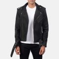 Furton Disressed Black Leather Biker Jacket front