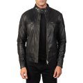 Gatsby Black Leather Biker Jacket front