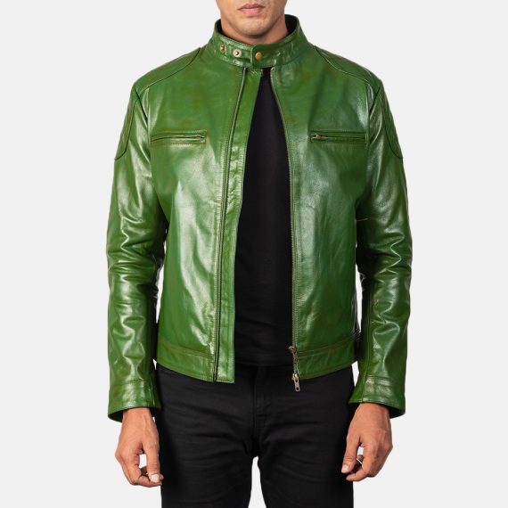 Gatsby Green Leather Biker Jacket front